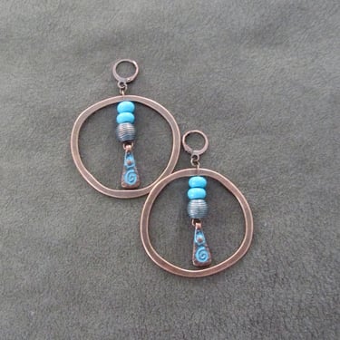 Patina copper and howlite hoop earrings 