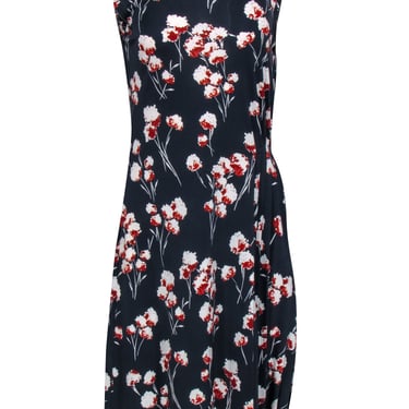 Tory Burch - Navy Blue Sleeveless Dress w/ White &amp; Red Floral Print Sz M