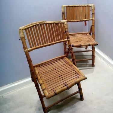 VINTAGE Bamboo Folding Chairs  Pair of British Colonial Style Folding Chairs Eco-Friendly Bamboo Folding Chairs Portable Bamboo Chairs 