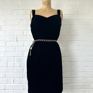 1990's Size 10 Black Velvet Sweetheart Dress 