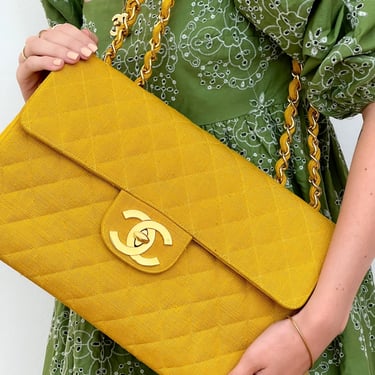 Chanel Maxi Jumbo Classic Yellow Leather Crossbody Shoulder Bag