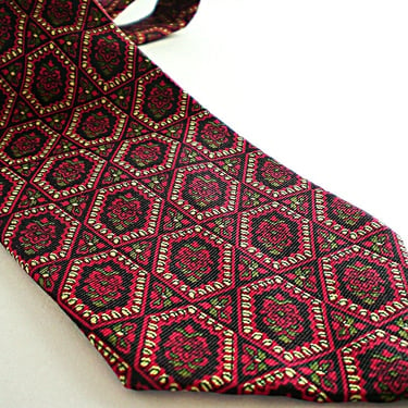 Vintage Rivetz of Boston red silk necktie Geometric pattern Italian silk men's tie 