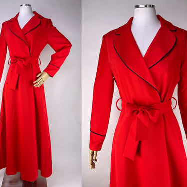 Vintage 1970s Red Robe Wrap Around Maxi Dress by St. Michael Britain Small | Collared, Fancy, Valentines Gift, Date Night, Modest, Retro 