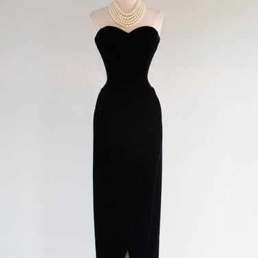 Iconic 1980's Victor Costa Black Velvet Evening Gown / Small