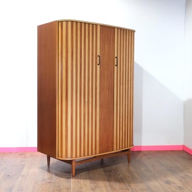Mid Century Modern Vintage Teak Tambour Door Wide Armoire Wardrobe by Austinsuite Danish G Plan Style 