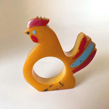 Art Deco 1930s Figural Handpainted  Bakelite Chicken napkin ring by BakeliteBa