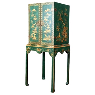 Chinoiserie Cabinet, Decorated Bar Or Television Cabinet, Two Door, 65.5 Ins H.
