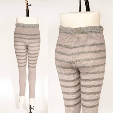 1970s Wool Knit Pants High Waist Lounge Leggings S 