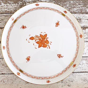 Herend 14" Porcelain Serving Plate, Rust Chinese Bouquet Apponyi - Large Round Tray for Meats, Desserts, Hors d'oeuvres Thanksgiving platter 