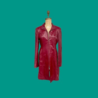 Vintage Jacket Retro 1990s Y2K + Geeiman Fashion + Oxblood + Red + Faux Leather + Size XL + Zip Up + Coat + Womens Apparel 