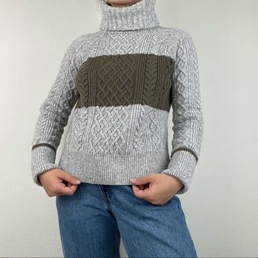 Madewell Striped Chunky Cable Knit Fisherman Style Women's Turtleneck Size Small Sweater 