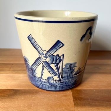 Hand Painted Delft Blue Flower Pot. Dutch Pottery Pot. Vintage Glazed Pottery Bowl. 