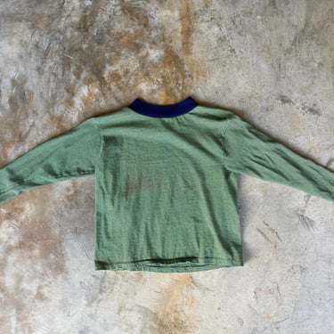60s Green and Blue Striped Mock Neck Long Sleeve Tee Size S / M 