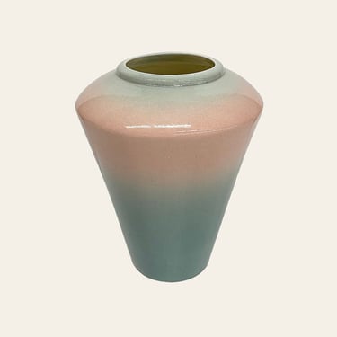 Vintage John Bergen Vase Retro 1980s Contemporary + Ceramic + Light Blue + Pink Pastel + Handmade + Signed + Flower Display + Home Decor 