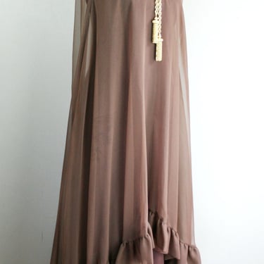 1970s - Chiffon Cocktail Gown - Brown- High Low - Ruffled - Small - Brown - by Coco of California 