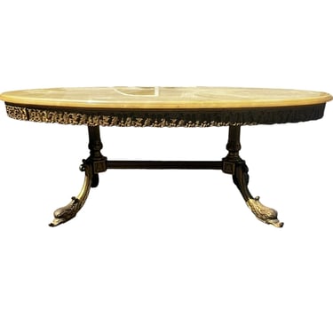 Mid-Century Vintage Solid Brass and Onyx Marble Koi Fish Coffee Table