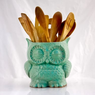Owl Kitchen utensil holder, Choose your color, Handmade large utensil holder , made to order 
