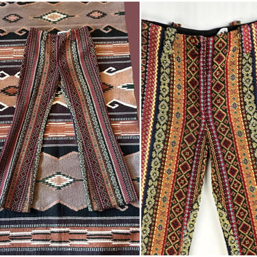 TOMBOY Vintage 60s Tapestry Pants | 1960s Hippie Hip Hugger Flares | 70s 1970s Rocker Penny Lane, Mod Festival, Boho Bohemian | XX Small 