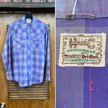 Vintage 1960’s Lavender “H Bar C” Western Cowboy Pearl Snap Cotton Rockabilly Shirt, 60’s Vintage Clothing 