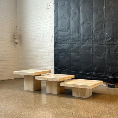 Vintage Set of 3 Italian Travertine Stone Nesting Tables 