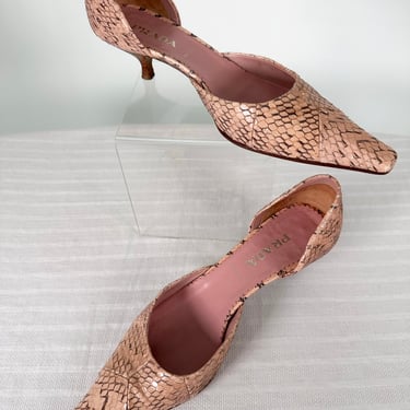 Prada Pink Snakeskin D'Orsay Kitten Heel Pumps 37 1/2