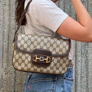 Vintage 80s Gucci GG Web Monogram Leather Crossbody Bag