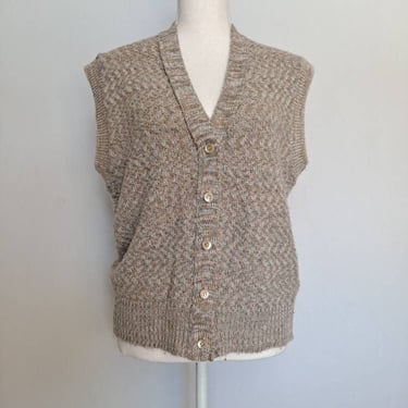 Vintage 1970s Paddle & Saddle Taupe Gray Knit Button Sweater Vest 