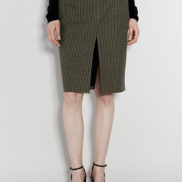 Saint Laurent Women Wool-Blend Checked Midi Skirt