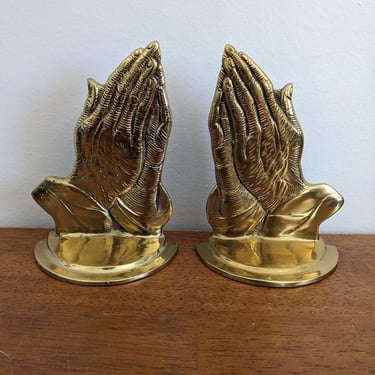 Set of 2 Vintage Solid Brass Praying Hands Bookends 