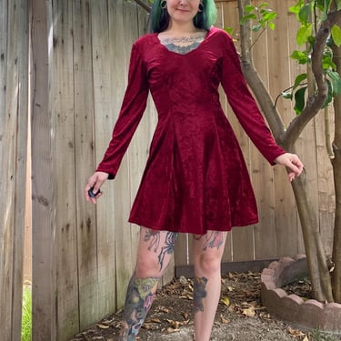 Vintage 1990’s Red Velvet Long Sleeve Dress 