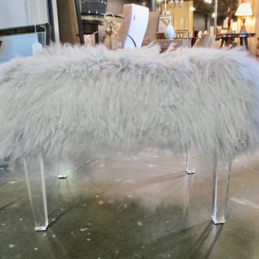 MONGOLIAN FUR AND LUCITE LEGS BENCH