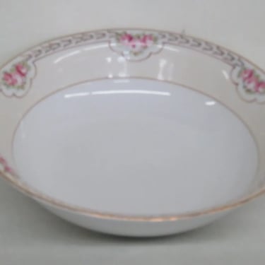 Nippon Japan Porcelain Hand Painted Pink Floral Bowl with Handles 3685B