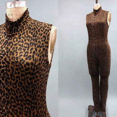 Vintage 1980s Fredericks of Hollywood Cheetah Print Catsuit, Velvet Style Jumpsuit, Vintage Velour Polyester, Size Small/Med by Mo