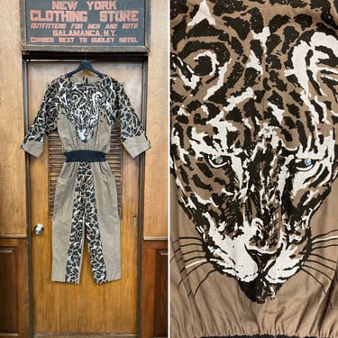 Vintage 1980’s Young Edwardian Leopard Animal Print Cotton New Wave Jumpsuit, Vintage Jumpsuit, New Wave, 1980s, Leopard Print, Animal Print 