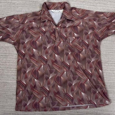 1970's Polyester Lilly Dache Men's Shirt XXL Designer Disco Pullover Brown Purple Vintage 