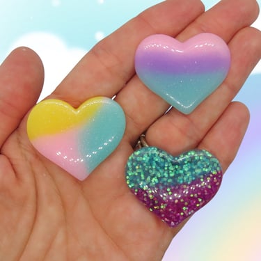 Pastel Heart Hair Clip Kawaii Glitter Hearts Barrette 