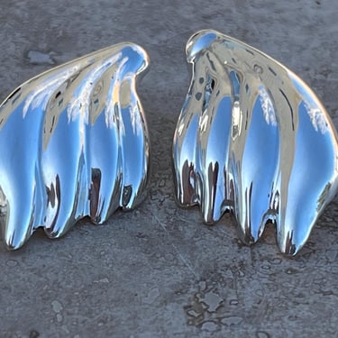 Vintage Mexico Sterling Silver Clip on Angel Wing Earrings 