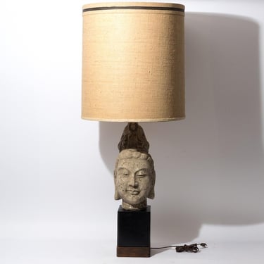 Mid Century Buddha Head Table Lamp by James Mont, Guanyin, Chinoiserie, 1950s 