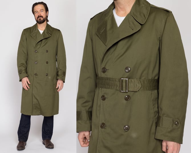 Medium 1950s US Army 107 Belted Trench Coat | Vintage 50s