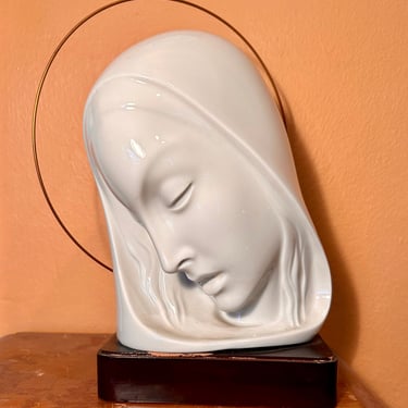 Vintage Mary with Halo Bust Halo Made in Italy Otzens Chicago Ceramics Pottery Mid Century Modern Madonna Catholicism 