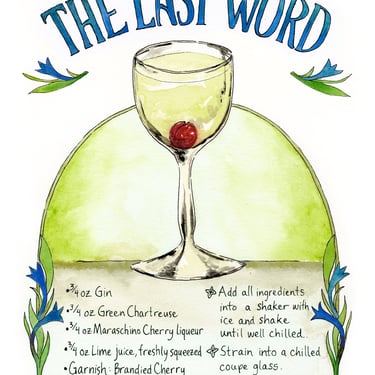 The Last Word Cocktail Watercolor Art Print