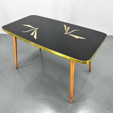 Midcentury Glass Coffee Table Made in Germany, 1960 / Vintage Table / Side Table / Black & Gold 