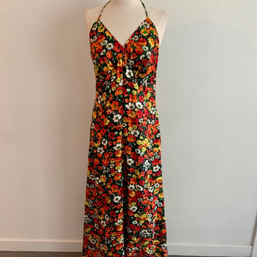 1970s floral maxi halter dress-size xs-s 