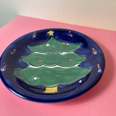 Vintage 1990s Gibson Handpainted Christmas Tree Ceramic Dish or Charger 