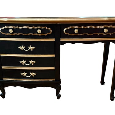 French Black and Gold Writing Desk with Matching Chair 