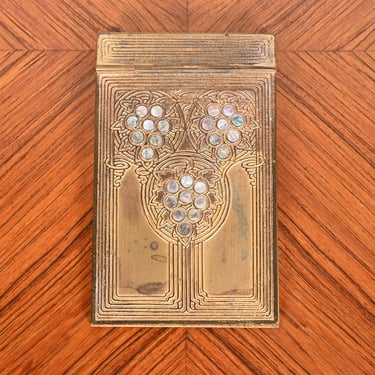 Tiffany Studios New York Art Deco Bronze Doré and Inlaid Abalone Notepad Holder, Circa 1910