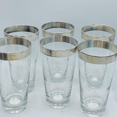 Vintage (6 PC) Dorothy Thorpe Sterling Silver Band Mad Man Style Tumbler High Ball  Glasses 