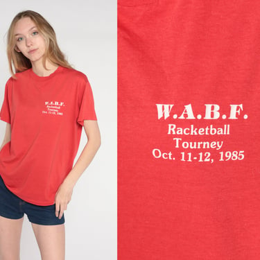 Racketball Tournament Shirt 1985 WABF Tourney T Shirt Retro Sports Graphic Tee Hipster Streetwear Single Stitch Vintage 1980s Mens Medium 