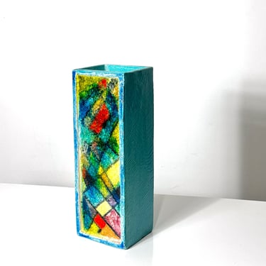Mid Century Modern Bitossi Fritte Fused Glass Mosaic Ceramic Vase Italy 1960s 