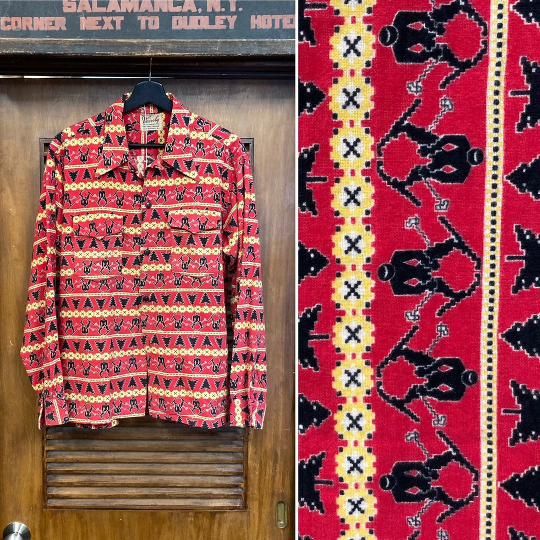 Vintage 1950s mcgregor Snowman X Skier Rayon Atomic Rockabilly Shirt,  1940s, Loop Collar, 50s Vintage Clothing 